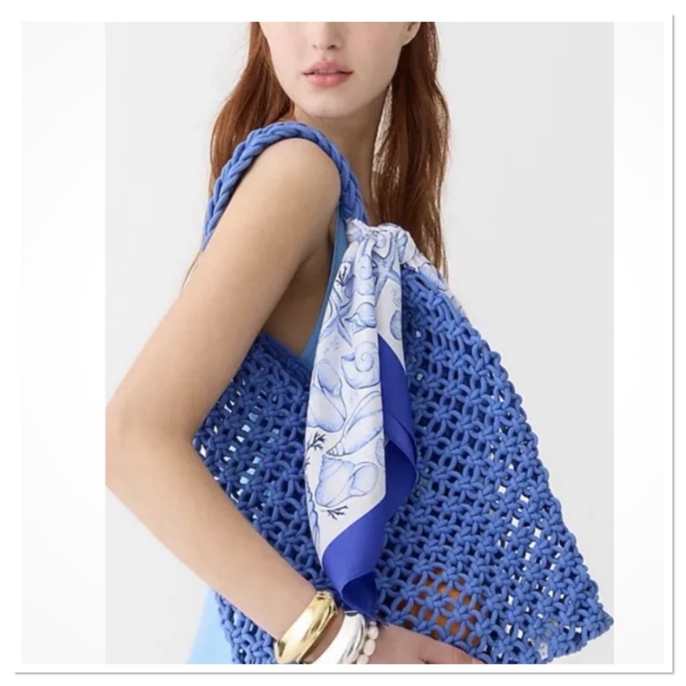 J.Crew Cadiz Hand-Knotted Rope Tote Bag Brilliant Ocean Blue NWT Cotton